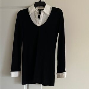 WHBM V-Neck Sweater With White Collar and Cuffs, Size XS